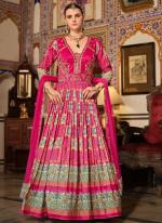 Silk Pink Bridal Wear Printed Readymade Gown With Dupatta